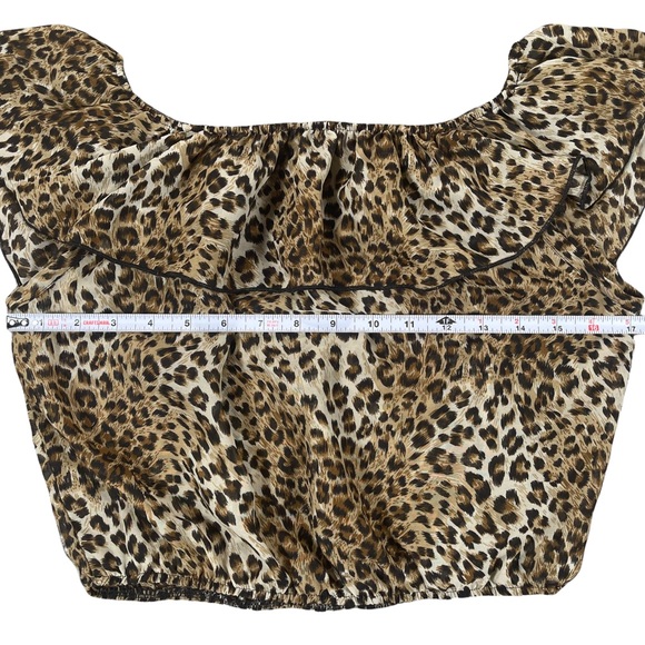Love J size large sheer animal print crop top, elastic waist & neck, wide neck - Picture 7 of 9